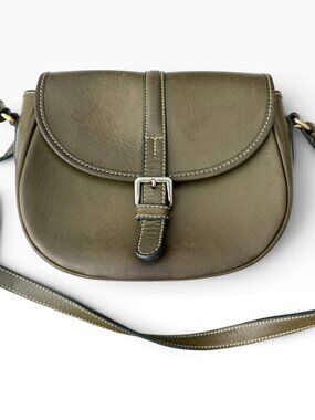 Tusting Cardington Leather Saddle Crossbody Bag Olive Handmade England Vintage